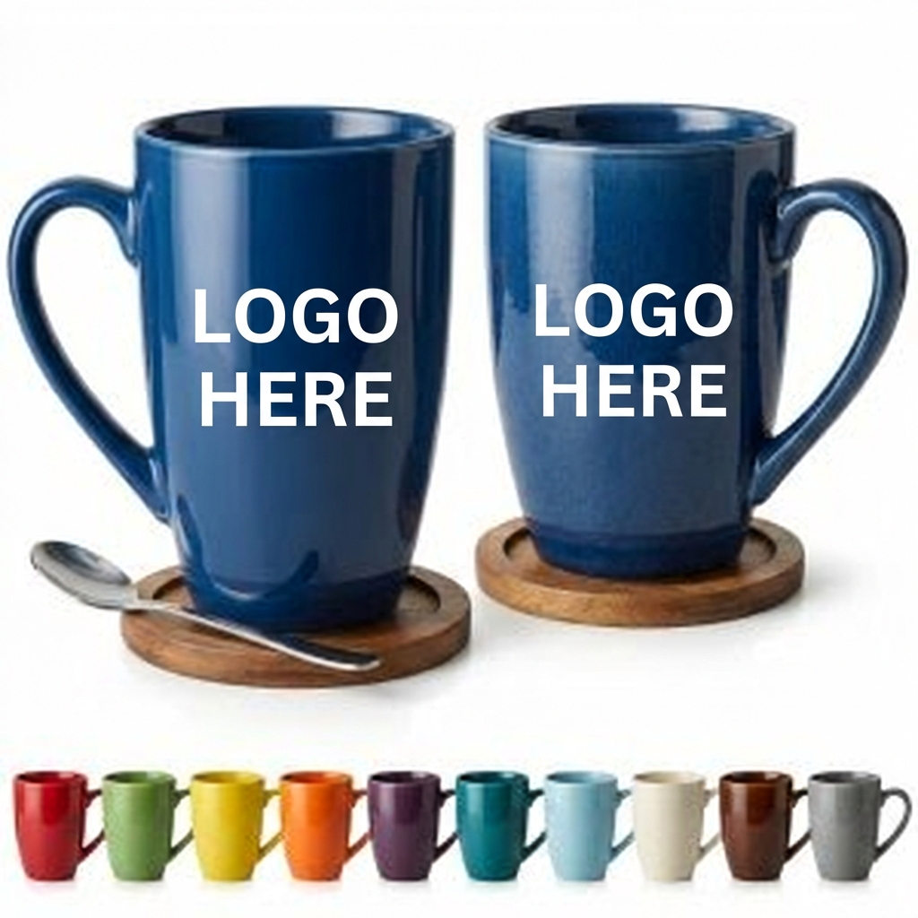 Customizable Blue Ceramic Mug Set - Glossy & Crackle Finish